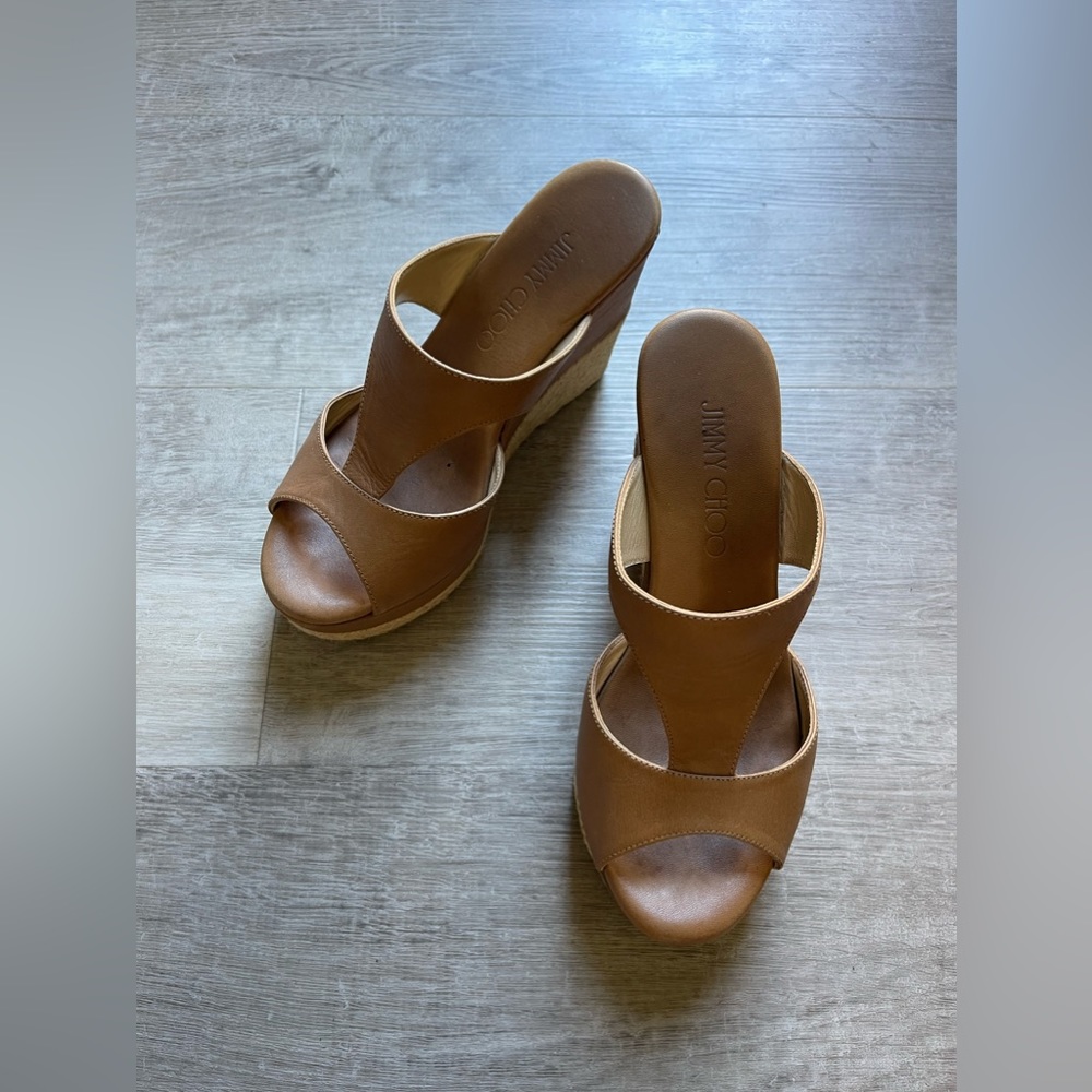 Jimmy Choo Pacane Tan Vacchetta Wedges size 35.5 - Picture 2 of 9